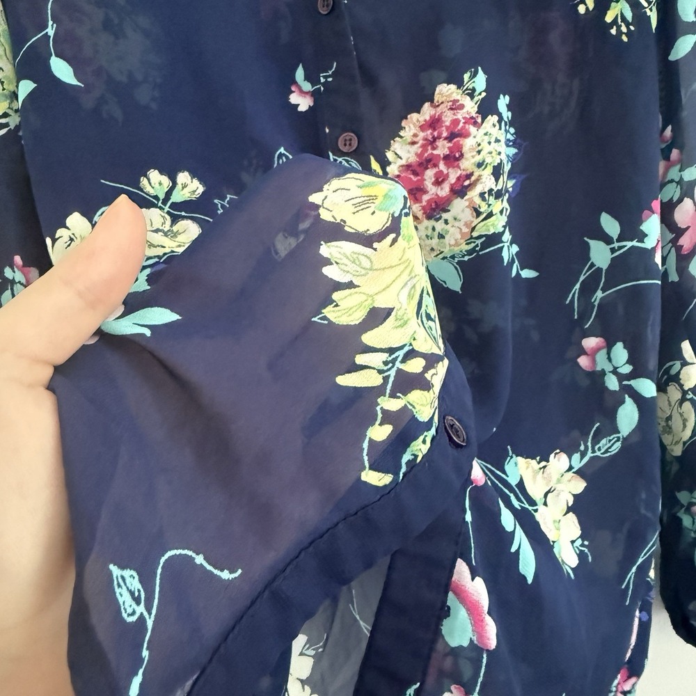Kut From The Kloth Womens Floral Garden Blue Sheer Drape Button-Up Blouse Size S - Picture 5 of 8